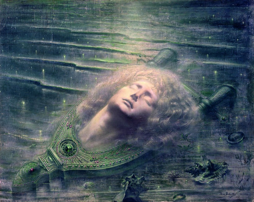 XIR18924 Orpheus, 1893 (oil on canvas) by Delville, Jean (1867-1953); 79x99 cm; Private Collection; Belgian, in copyright PLEASE NOTE: This image is protected by the artist's copyright which needs to be cleared by you. If you require assistance in clearing permission we will be pleased to help you.